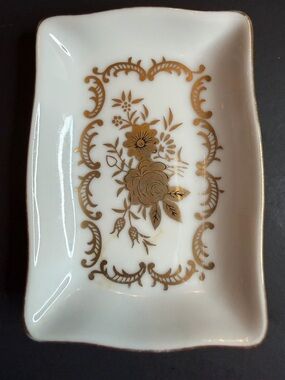 LEFTON Victorian Family Porcelain Trinket Trays Mini Gold Trim Floral Pattern 4x